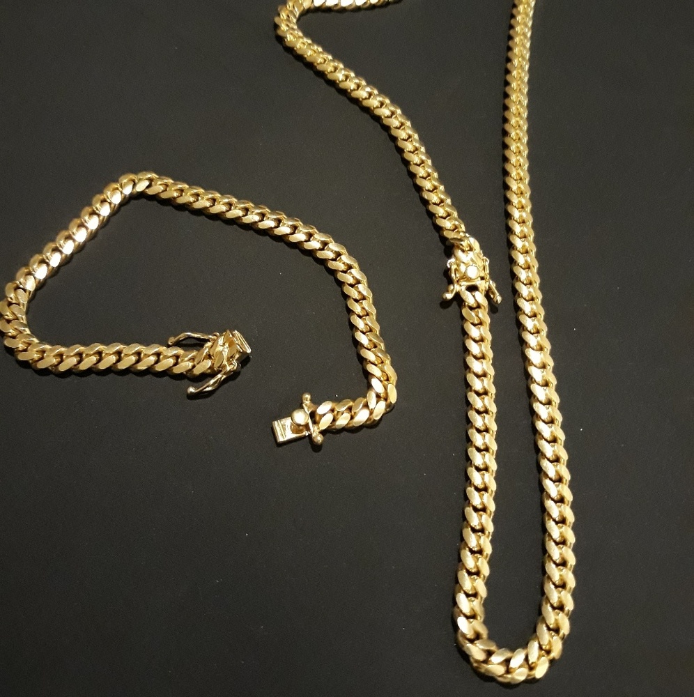 6mm 10k Cuban link set Gold over 925 silver